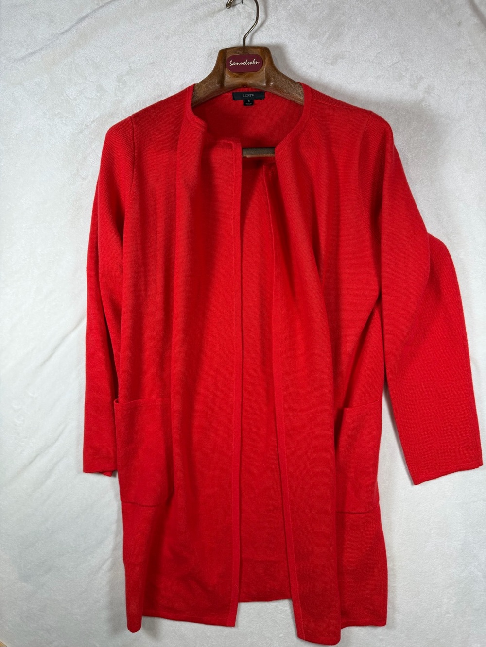 J. Crew Size Small Wool Cotton Blend Open-Front Red Longline Cardigan